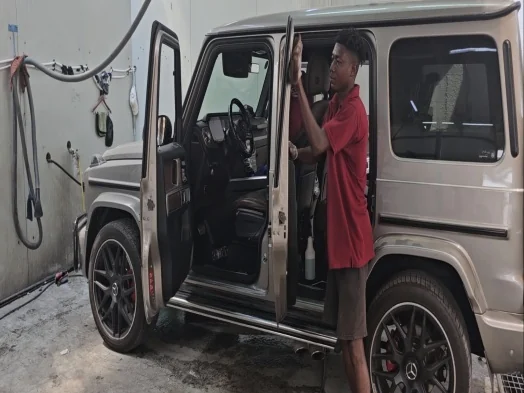 Vehicle interior with the door open at Victory Car Services